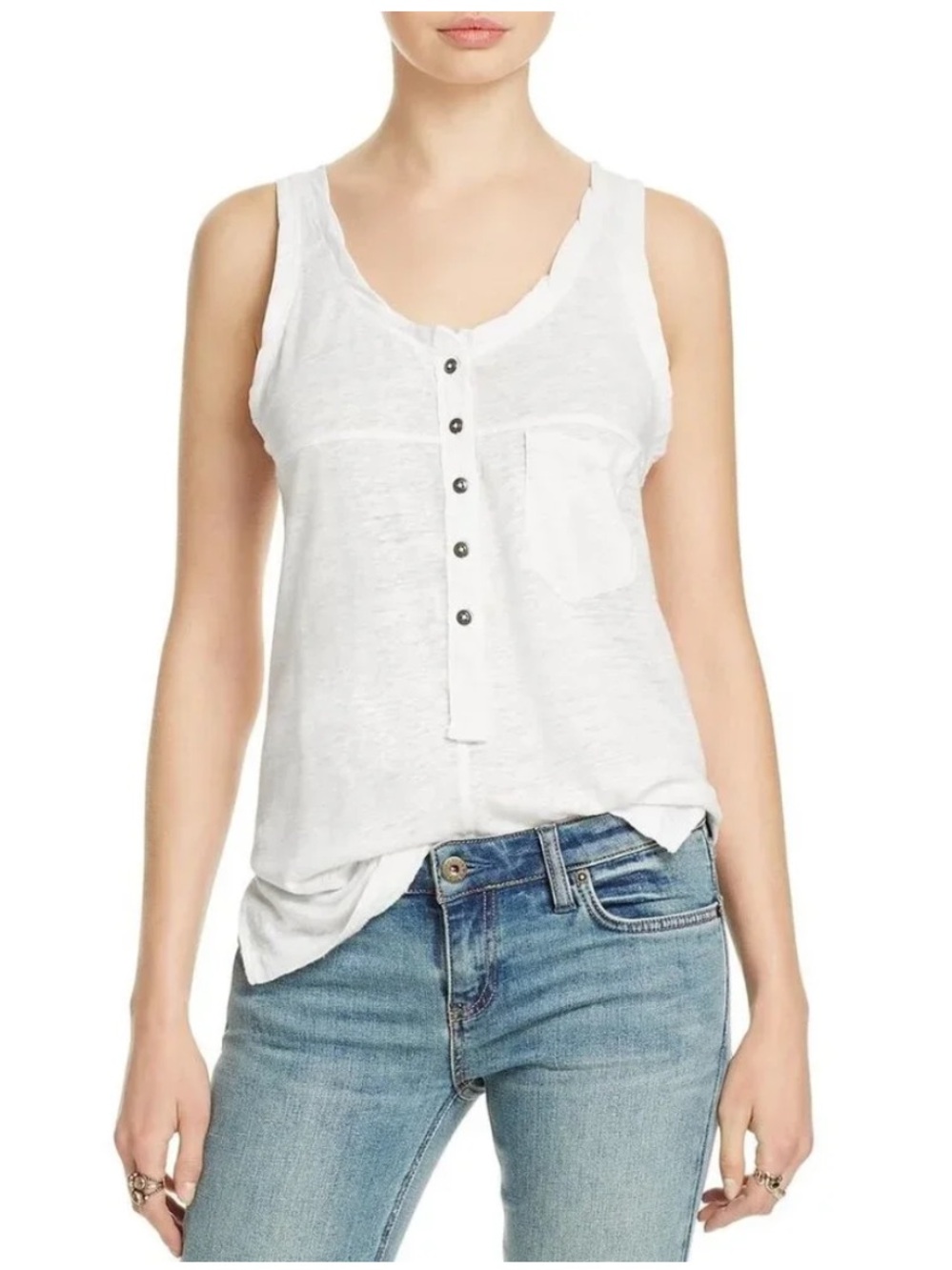 Free People White Button-Front Tank Top